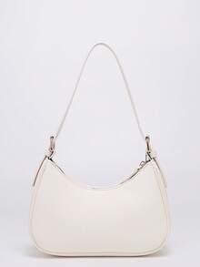 Bolso de hombro de material de PU de unicolor con diseño gráfico de letra, versátil y de moda clásica 2026, adecuado para compras, bolso de axila Y2K, bolso de mano de chica cool - Blanco 4 - Ver 6