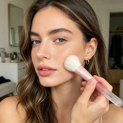 1 pieza Pincel de maquillaje lindo y multifuncional, pincel suave y esponjoso para rubor, pincel portátil para base, para cubrir, contornear, resaltar, herramienta de maquillaje diario