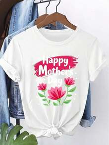 2026Tee Camiseta de Manga Corta para Mujer, Estampado Floral de Feliz Día de la Madre, Cuello Redondo, Lavable a Máquina, Suave, Transpirable, Agradable para la Piel, Adecuada para Primavera, Verano y Otoño. Cálido, Personalizado, Casual, Fácil de Combinar, Adecuado para el Uso Diario. Camiseta para Salidas Familiares y Otras Ocasiones - Blanco - Ver 6