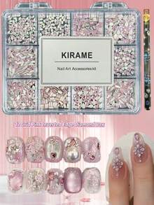 KIRAME 1200颗粉色水钻美甲饰品 - 12色DIY美甲工具套装，含1支点钻笔，1-5毫米闪亮美甲宝石，高级美甲沙龙、居家美甲、美甲用品、美甲装饰，万圣节、圣诞节、新年、母亲节、节日礼物 - 粉色 - 查看 5