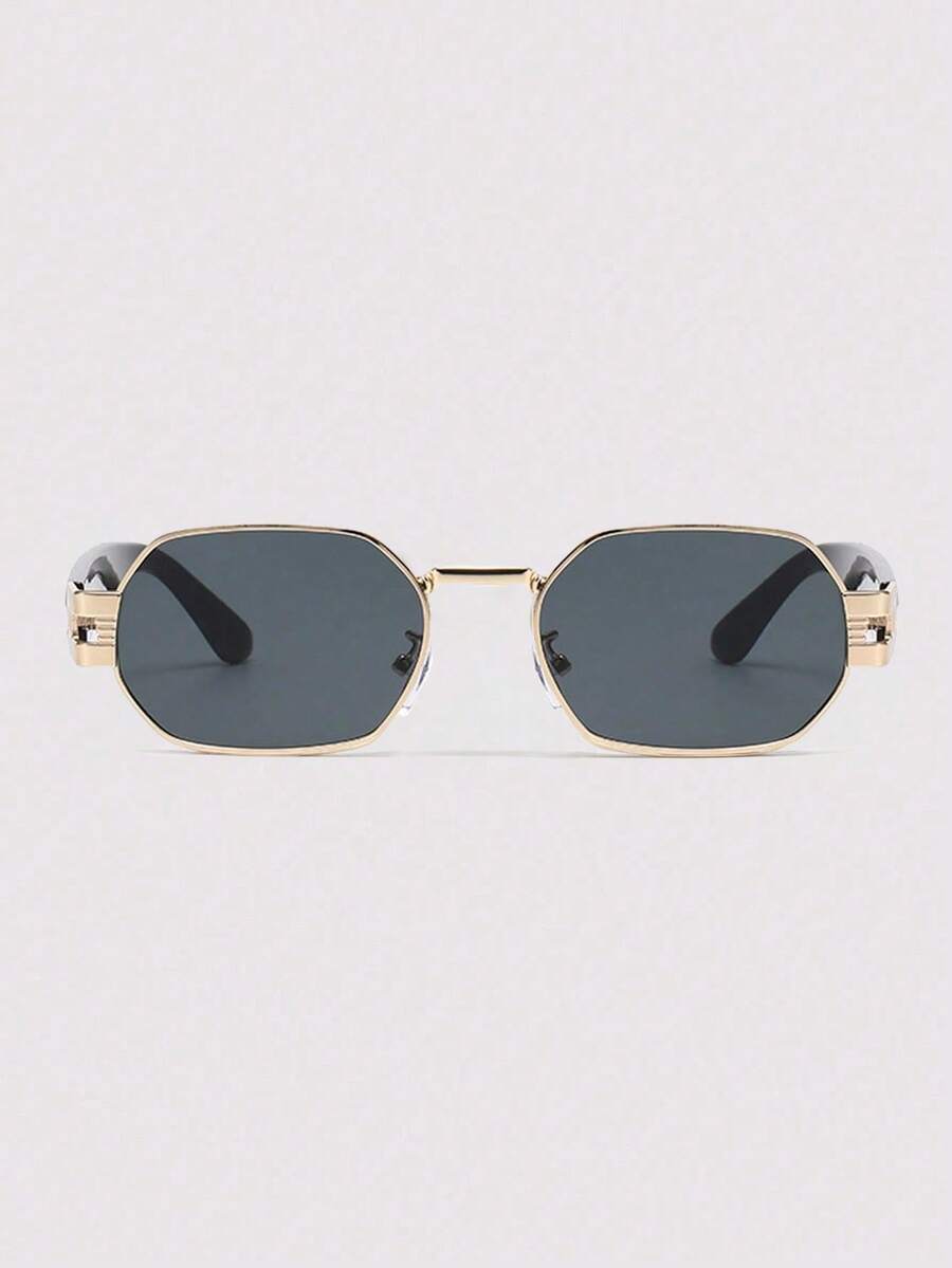 Visivana 1 pieza Gafas de moda con marco metálico pequeño y poligonal, gafas de mujer de estilo callejero personalizado de alta gama - Pieza negra y gris enmarcada en oro. - Ver 1