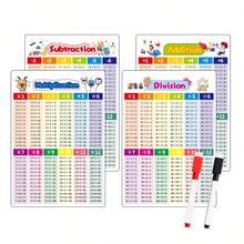 4张加减乘除海报，小学教室教学海报，可重复使用，背面易擦拭，教室装饰，幼儿教育认知卡片，蒙特梭利幼儿园墙面装饰，数学学习游戏 - 彩色 - 查看 4