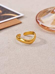 1 pieza Anillo abierto minimalista de acero inoxidable para mujer, anillo dorado, anillo ajustable abierto para el dedo, anillo de mujer, joyería de fiesta, accesorios de moda para mujer, accesorios para uso diario - Multicolor - Ver 9