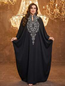 Đầm dạ hội maxi dài tay cổ tàu bằng satin ren ôm dáng dành cho nữ UNITHORSE - màu đen - Xem 4
