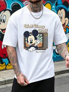 Men's Walt Disney World Retro Mickey Mouse Graphic Crew Neck T-Shirt, Casual Short Sleeve Tee, Magic Kingdom Opens OCT.71 Vintage Print, Loose Fit Daily Wear Basic Top For Men - trắng - Xem 2