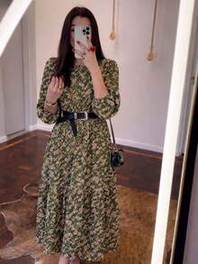 MID 2BAB Long-Sleeved Dress - 綠色花卉 - 查看 1
