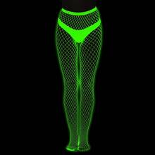 Green Fluorescent Night Glow Sheer Mesh Tights With Striped Pattern Luminous Bodycon Leggings Women Reactive Party Cosplay Outfit DBYS - 3090 Phát sáng - Xem 12