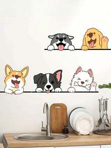 5pcs/Set Modern Style Animal Wall Stickers, Funny Smiling Peeking Dog Wall Decals, Self-Adhesive Glass And Wall Window Stickers, Suitable For Bedroom, Bathroom And Car Window Decoration, Home Decor, Pet Theme Decoration, Whimsical Animal Design - D - View 6