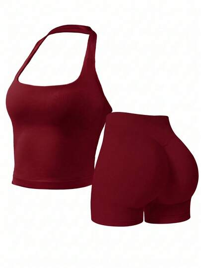 Conjunto deportivo para mujer: Camiseta de tirantes + Pantalones cortos, versátil para uso diario, ajuste ceñido, diseño de elevación, ligero y transpirable