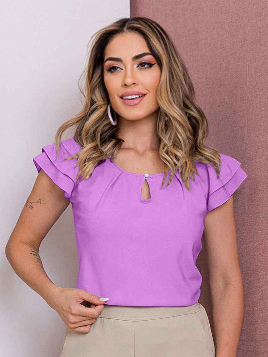 Women's Blouse With Ruffle, Short Sleeves, Tank Top, Summer Fashion T-Shirt - Light Purple - View 1