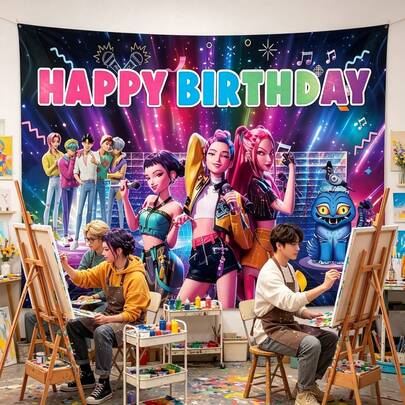 Hasbro 1 tấm phông nền chụp ảnh sinh nhật chủ đề Thợ săn phù thủy K-Pop màu tím, trang trí tiệc, kiểu ngẫu nhiên.