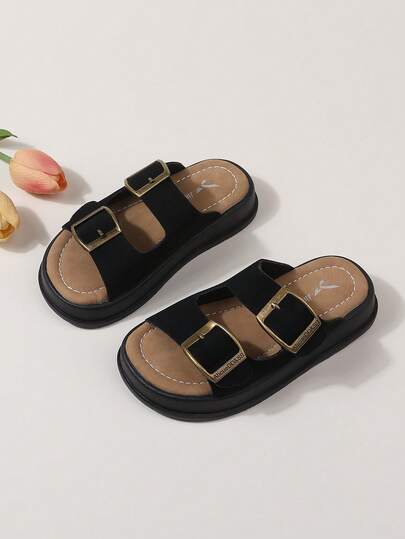 Girls' Casual Comfortable Double Buckle Thick Sole Anti-Slip Birkenstocks Style Sandals, Suitable For Summer Outdoor, Beach