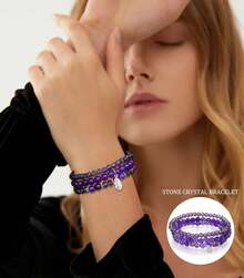 Noessla Stackable Beaded Bracelets Women Boho Multi Layer Stretch Bracelets Natural Stone Bead Bracelet With Leaf Charm Jewelry Women - Amethyst - View 5