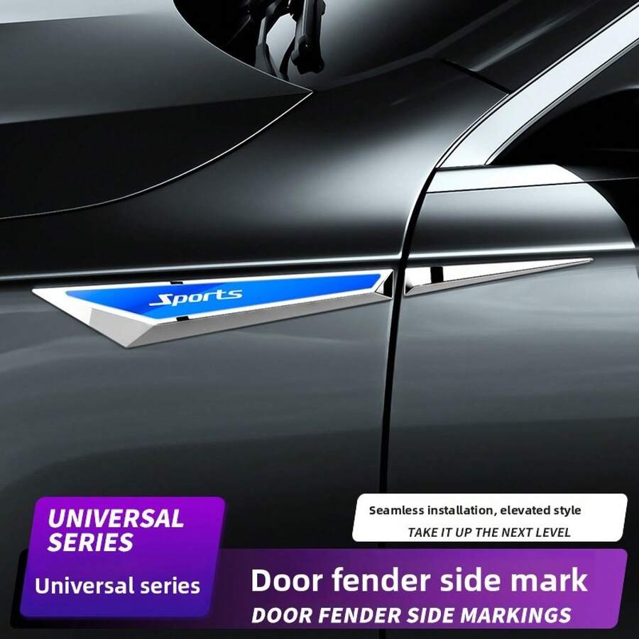 Metal 3D Blade Car Emblem Stickers Personalized Door Fender Side Badge Decals Anti Scratch Waterproof Styling Decorative Accessories For Car Body Exterior Modification Decoration - 無標[槍色-鏡面藍]4件套 - 查看 1