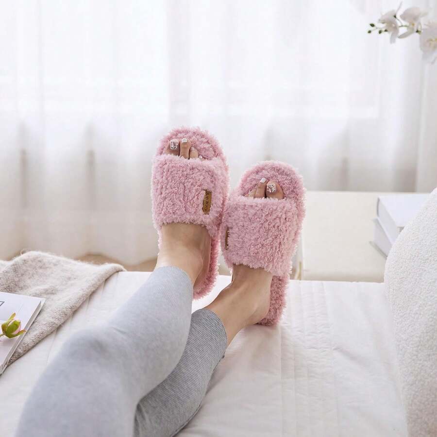 Adjustable Open - Toe Women's Slippers Cozy Fuzzy Memory Foam Indoor Outdoor Non - Slip Cute Ladies Sandals Gifts For Women Mom Bridesmaid White - 淺粉色 - 查看 1