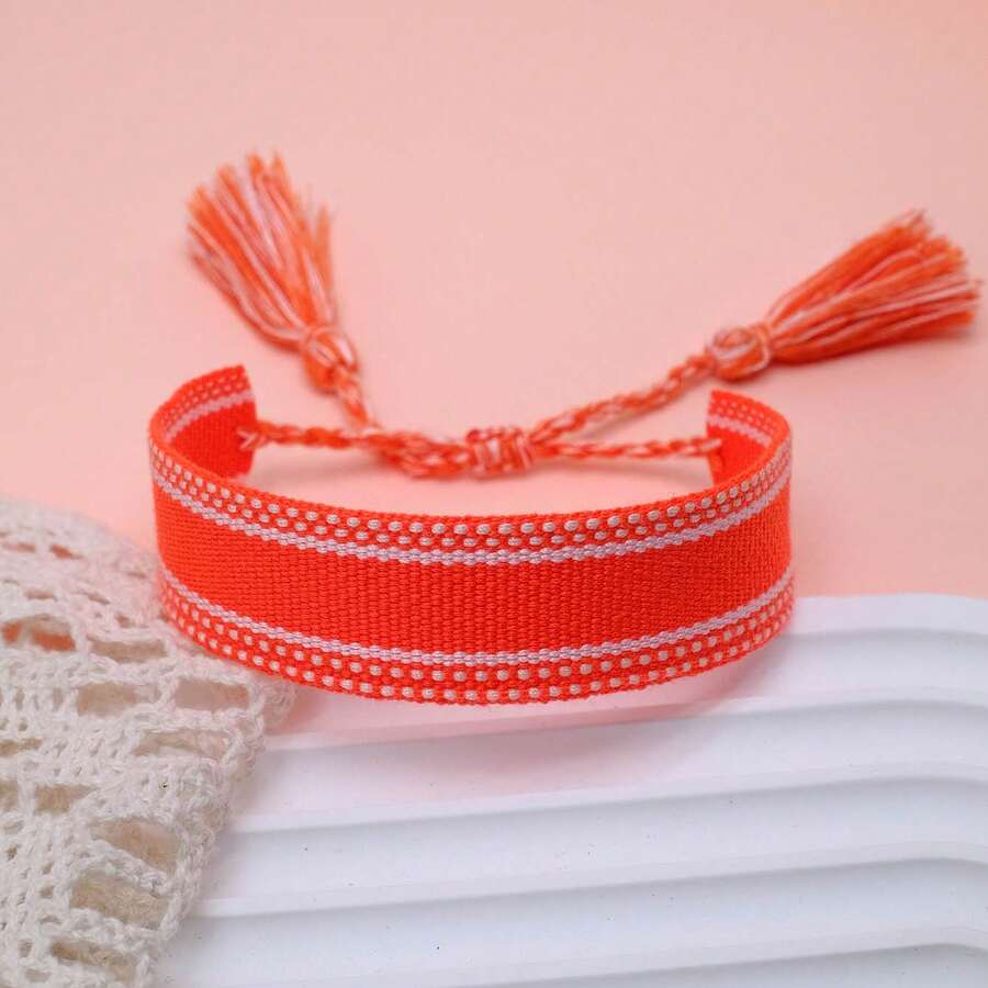 1 buah Gelang Anyaman Gaya Boho Minimalis Vintage Buatan Tangan, Cocok Sebagai Hadiah Untuk Keluarga, Teman, Pelajar, Festival, Pesta, dan Perjalanan - Jeruk - View 1