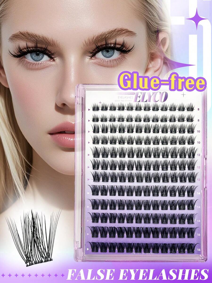 ELYCO 144 Clusters/132 Clusters Glue-Free Segmented Fluffy Eyelashes, Gentle Skin-Friendly, Time-Saving And Effort-Saving, D Curl, 0.07mm Thickness, 8-16mm Mixed Length, DIY Eyelash Extensions, Dense And Voluminous With Defined Layers, Creating Full And Dimensional False Eyelash Look, Suitable For Daily Wear, Evening Parties And Various Important Occasions - D - View 1