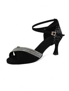Giày khiêu vũ Latin Black Diamond dành cho nữ, đế da lộn, gót cao, kiểu sandal khiêu vũ ballroom với quai đeo mắt cá chân có thể điều chỉnh. - màu đen - Xem 2
