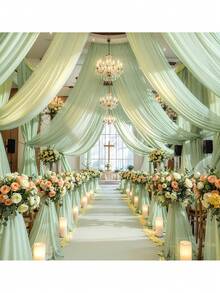 1pc Romantic Sage Green Sheer Fabric, Elegant Wedding Decor, Forest Theme Decor, Ideal For Wedding Arch, Chair Decor, Table Decor, Staircase Decor, Ceiling Hanging Net, Bridal Shower, Suitable For Wedding Arch, Chair Decor, Table Decor, Staircase Decor - Multicolor - View 8