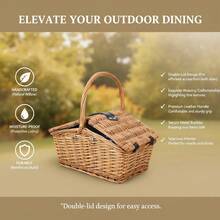 Foldable Wicker Picnic Basket With Lid, Countryside Style Handheld Basket, Photography Prop For Outdoor Picnic - Multicolor - View 4