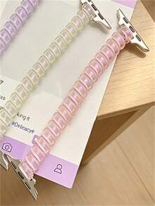Süßes funkelndes Glitzer-Bonbon-farbenes Telefonkabel-Elastikarmband, kompatibel mit Apple Watch Band Series 11 10 9 8 7 6 5 4 3 2 1 Ultra 2 SE, kreativ, sommerlich, atmungsaktiv, leicht, kompatibel mit 42MM 46mm 38mm 40mm 41mm 44mm 45mm 49mm, einfach, liebevoll, Mädchen-Armband, Geschenk für Mädchen - Pink - Übersicht 3