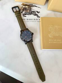 Burberry Đồng hồ đeo tay nam Thụy Sĩ GMT Quartz, dây đeo nylon màu xanh ô liu, mặt số đen. - màu đen - Xem 7