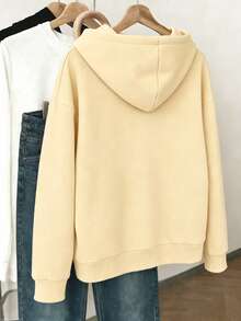 Áo khoác nữ có khóa kéo, áo nỉ cotton màu trơn, áo hoodie có dây rút, áo khoác dài tay nữ, đa năng, phong cách retro/đường phố/Anh/preppy, thời trang đường phố và thể thao nữ, mềm mại và thoáng khí, áo khoác ngoài, áo khoác mùa đông nữ, áo khoác ấm áp - Màu be - Xem 3