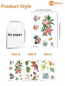 SUPSTICKER 1件水彩恐龍火山植物牆貼，PVC可撕貼可移除貼紙，12.79x18.62英吋，適用於牆面、櫃子、遊戲區 - 1PC - 查看 3