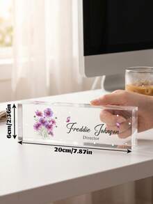 1pc Personalized Acrylic Desk Name Plate, Custom Floral Name Sign, Office Desk Decor Gift For Women, Secretary Gift, Birthday Flower Desk Plaque,Personalized Gifts - Multicolor - View 6