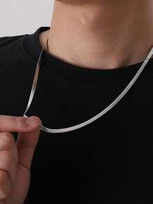 1pc Men's Minimalist Stainless Steel Chain Necklace, Silver Color Fashion Jewelry Gift For Party - Silver - View 4
