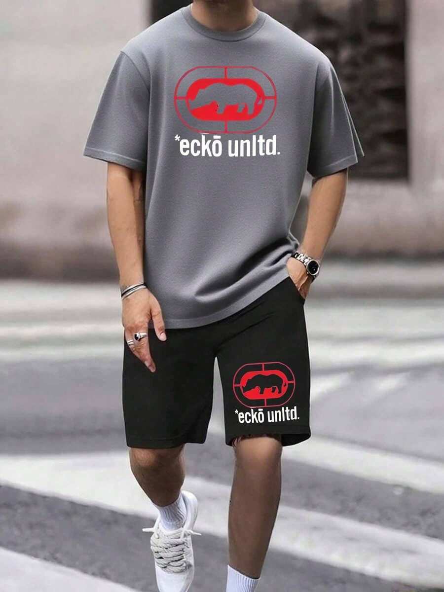 Men's ECKO Fashion Graphic 2 Piece Outfit, T Shirt And Shorts Set, Casual Summer Streetwear, Athletic Matching Set, Breathable Soft Fabric, Sports Tracksuit, Ideal For Gym Workout, Running, Travel, Beach - 7G - 查看 1