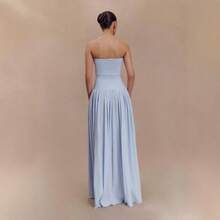 Women's Strapless Maxi Dress Smocked Tube Top Flowy Elegant Summer Beach Dress - 黃色 - 查看 4
