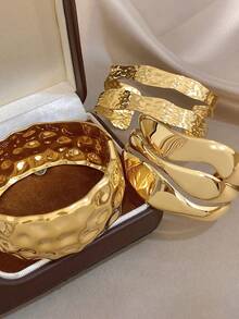 Brazalete ancho geométrico para mujer, brazalete grueso dorado de acero inoxidable para fiesta, vacaciones, festival, Día de la Madre, San Valentín, regalo de joyería - Multicolor - Ver 14