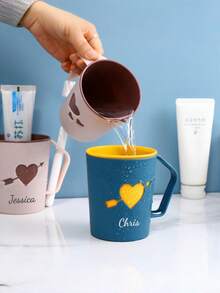 Custom Engraved Contrast Color Mouthwash Cup With Handle, Personalized English Customization, Couple Style Double-Sided Pattern + Hanging Handle, Anti-Drop Plastic Mouthwash Cup - Multicolor - View 5
