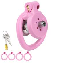 Resin & Stainless Steel Chastity Cage With Wearable Belt, Negative And Flat Locks, Urine Divertor, 2 Keys, And 4 Size Rings - Four Color Options (Pink, Original) - one-size - View 7