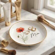 Khay đựng trang sức hình hoa sinh nhật cá nhân hóa, giá đỡ nhẫn bằng gốm viền vàng, quà tặng cô dâu dự tiệc cưới. - Nhiều màu - Xem 4