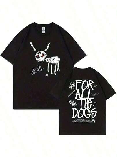Piece One-Piece, Double-Sided Digitally Printed T-Shirt – Rapper Drake "FOR ALL DOGS" – Hip-Hop Graphic T-Shirt – Casual, Soft Short-Sleeved T-Shirt Made From 100% Pure Cotton (220 G/M²), Unisex