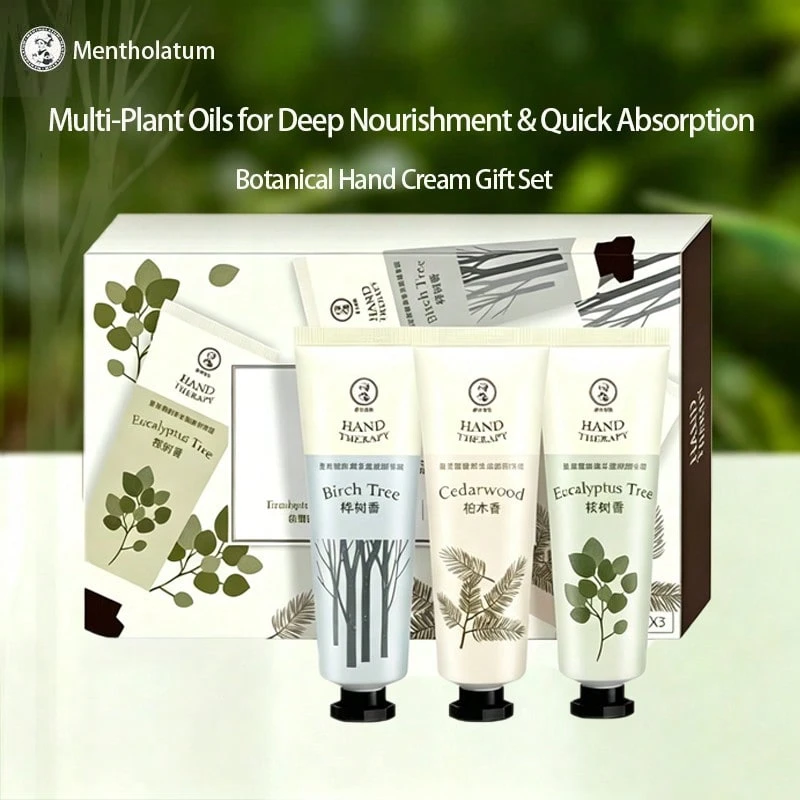 Mentholatum 草本滋潤護手霜 滋潤修護 補水保濕 清爽不油膩手部護理 長效保濕 男女防乾裂護手霜禮盒裝 30g*3 - 草本植物香 - 查看 1