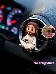 1pc Funny Jesus Holding Coffee Cup Car Air Vent Clip, 2D Acrylic Jesus Figurine Car Interior Decor, Creative Jesus Holding Coffee Cup Car Ornament, Unique 2D Religious Decoration, Suitable Gift For Religious Believer Drivers, Neutral Cute Car Accessory, Funny Birthday Gift For Christian Friends And Coffee Lovers - One Size Fits All - View 3