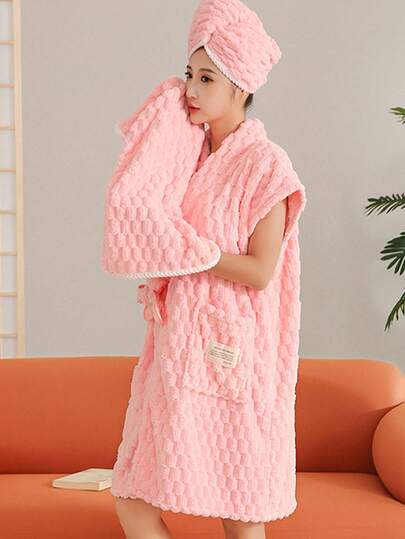 رداء استحمام من الفليس المرجاني المخطط السميك مع ربطة الخصر، قطعة ملابس منزلية ناعمة وماصة للرطوبة وسريعة الجفاف، رداء استحمام مبرد للربيع/الصيف، بدلة تعرق رقيقة للنساء، ملابس نوم، رداء كيمونو ماص وسريع الجفاف للرجال، رداء منزلي، ثوب الصباح، ملابس نوم، مناسب للسبا والأزواج، الحمام، الساونا، الفندق، النادي الرياضي، السفر، الهدايا، صالون التجميل، الرياضة، الخارج، الشاطئ، المدرسة، العودة إلى المدرسة، اكسسوارات السفر، أساسيات المنزل. العناية بالبشرة