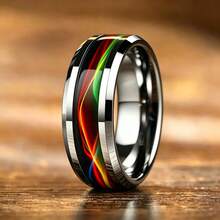 1pc Fashion Men's Rainbow Iridescent Stainless Steel Ring - Iridescent Rainbow Color-Changing Suitable For Daily Wear & Special Occasions, Smooth Surface High-End Metal, Modern Luxury Gift For Him - Silver - View 3