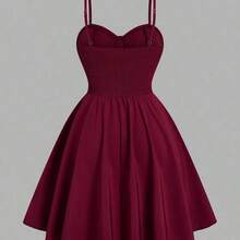 Solid Color Camisole Waist Flattering Mini Dress - Burdeos - Ver 3