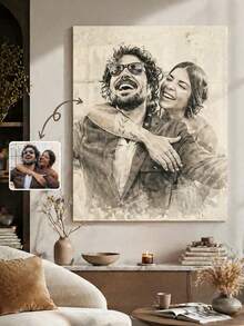 1pc Customizable Family Photo Canvas Print, Personalized Family Canvas Wall Art, Custom Canvas Photo - Multicolor - View 3