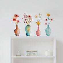 1pc Simple Watercolor Vase And Flower Arrangement Pattern Wall Stickers, Removable Self-Adhesive Waterproof PVC Decals, Suitable For Living Rooms, Bedrooms, Offices, And Home Decoration. - Wall Stickers - View 4