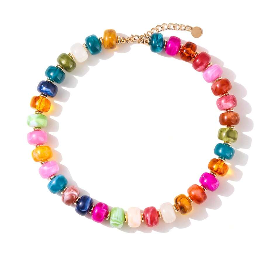 Exquisite Colorful Beaded Necklace Women's Unique Resin, Bright Resin Beaded Bracelet Elastic Elastic Thick Chain, Sexy Bohemian Summer Beach Holiday Gift, Beads Necklace Bohemian Style Large Design, For Girlfriends, Sisters - Abacus Bead Necklace - View 1