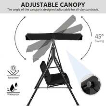 3-Seat Patio Swing Chair, Outdoor Canopy Porch With Adjustable Canopy & Removable Cushion, Hanging Glider Lounge Chair For Patio, Garden, Yard, Porch - Black - A - 查看 7