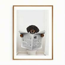 1pc Canvas Wall Art, Framed Wall Decor, Funny Dachshund Reading Newspaper On Toilet Art Poster, Humorous "Daily Dog" Bathroom Wall Art, Modern, Quirky, Humorous Bathroom Decor, Suitable For Master Bathroom, Guest Bathroom, Powder Room, Half Bath, Kids Bathroom, Apartment And Dorm. - Bathroom Art - View 4
