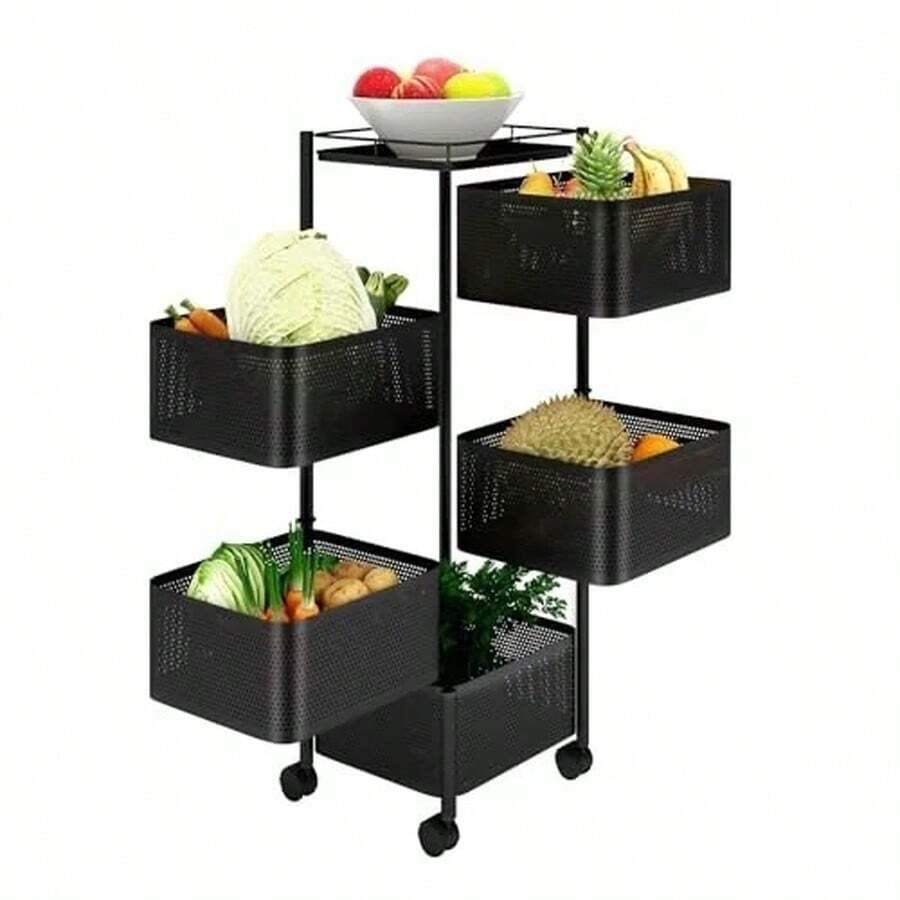 Square Trolley Basket Rk 5 Tier Kitchen Storage Vegetable Cart With Wheels - Multicolor - View 1