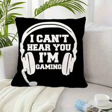 1pc Game Controller Style Throw Pillow Cover, Soft Plush Plush Square Cushion Cover For Gamers, Hidden Zipper, Comfortable And Soft, For Gaming Room, Sofa, Car, Bedroom, Party Decor, 45X45cm, Cover Only, Single-Sided Pattern - Black - View 6