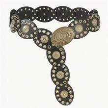 1pc Women's PU Hollow Round Buckle Bohemian Style Fashion Waist Belt, Suitable For Daily Wear - Black - View 9